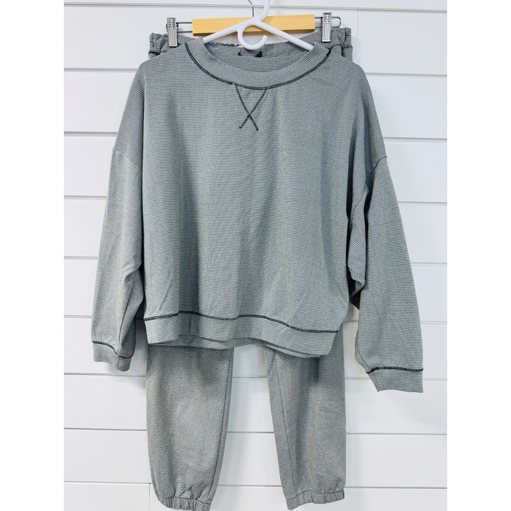 Urban Romantics Grey Striped Lounge Set 2 Piece Sweatshirt Joggers Large